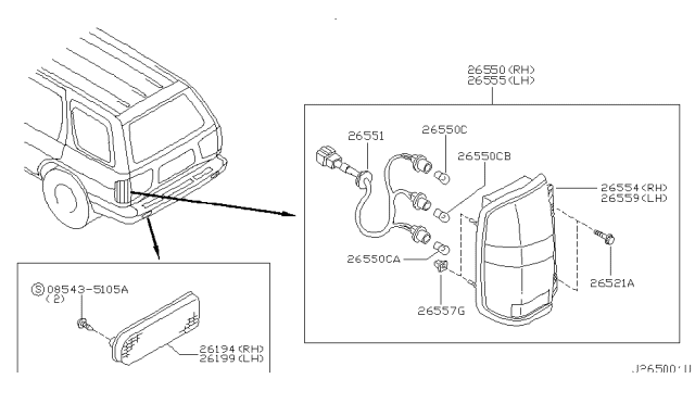 2002 Nissan Pathfinder Harness Assembly-Rear Combination Diagram for 26551-2W600