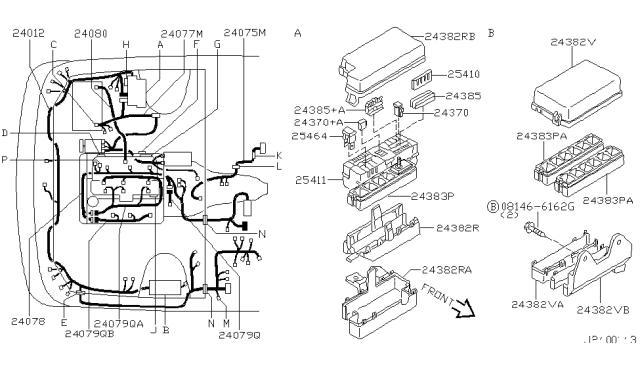 2000 Nissan Pathfinder Retainer-Fusible Link Holder Diagram for 24385-8E005