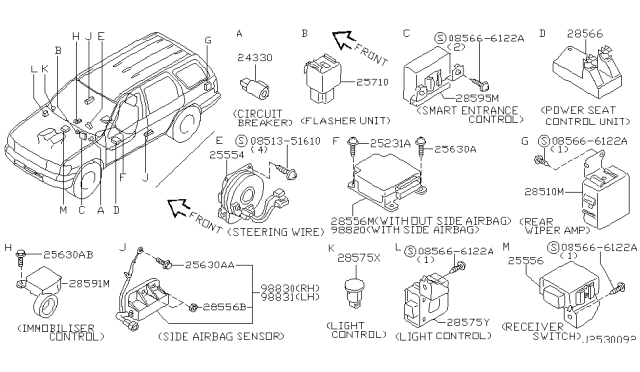 2002 Nissan Pathfinder Control Assembly Diagram for 28575-4W910