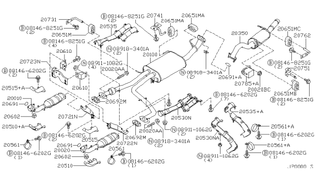 2001 Nissan Pathfinder Exhaust Tube & Muffler Diagram 2