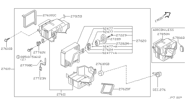 1999 Nissan Pathfinder Evaporator Assy-Cooler Diagram for 27280-0W012