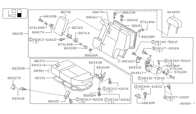 2000 Nissan Pathfinder Trim Assembly Rear Seat Cushion, L Diagram for 88370-3W704