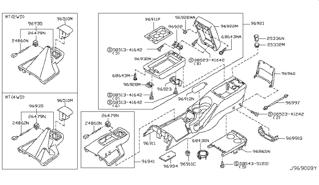 2000 Nissan Pathfinder FINISHER Console Diagram for 96931-0W002