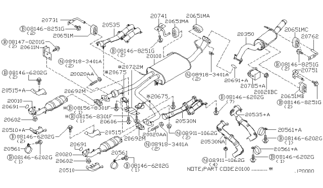 2001 Nissan Pathfinder Exhaust Tube & Muffler Diagram 5