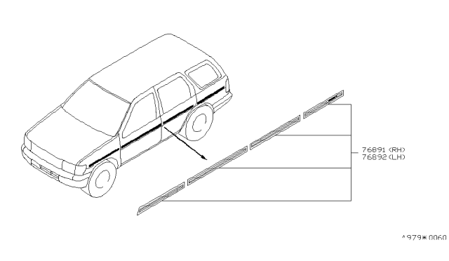 1998 Nissan Pathfinder Stripe Set-Accent,RH Diagram for K9038-0W500