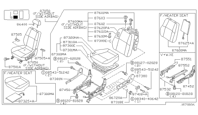 2000 Nissan Pathfinder Back Assy-Front Seat Diagram for 87650-3W504