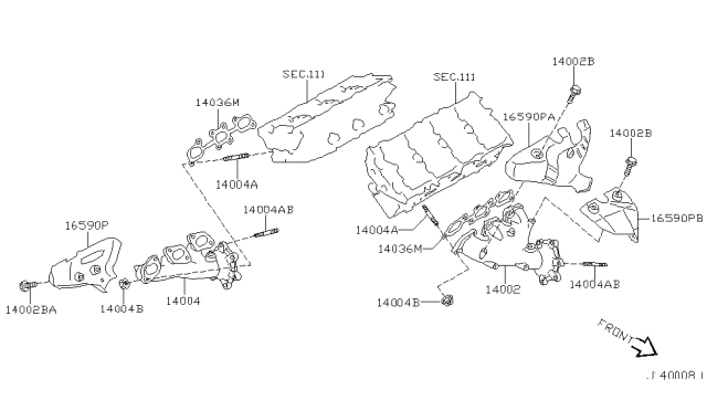 2000 Nissan Pathfinder Exhaust Manifold Assembly Diagram for 14006-4W001