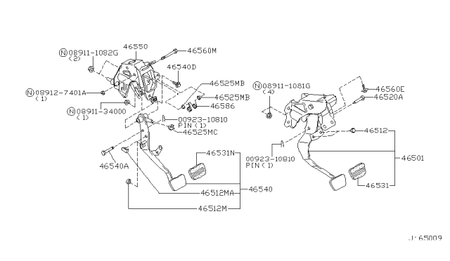 2003 Nissan Pathfinder Brake & Clutch Pedal Diagram 3