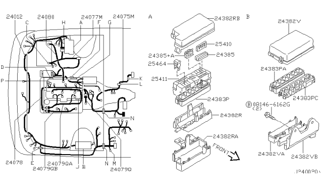 2003 Nissan Pathfinder Harness Assy-Engine Room Diagram for 24012-6W506