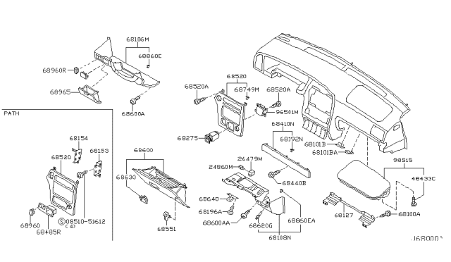 2001 Nissan Pathfinder Fuse Box Lid Diagram for 68965-0W010