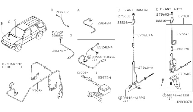 2002 Nissan Pathfinder Antenna Assembly Diagram for 28200-1W205