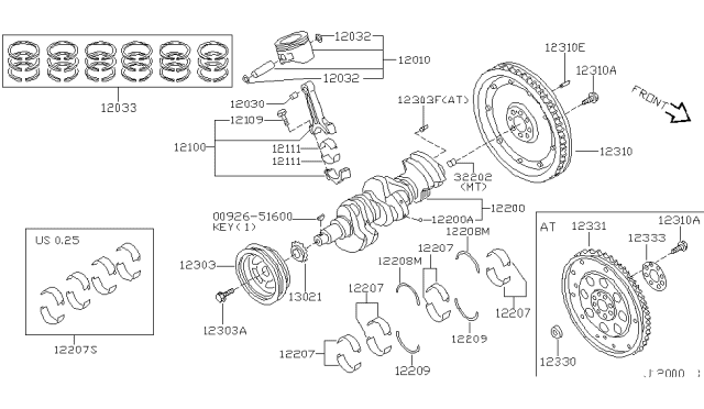 2004 Nissan Pathfinder Piston,Crankshaft & Flywheel Diagram