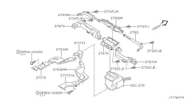 2000 Nissan Pathfinder Duct-VENTILATOR Center Diagram for 27860-0W001