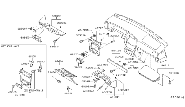 2003 Nissan Pathfinder Lid-Cluster Diagram for 68260-4W410
