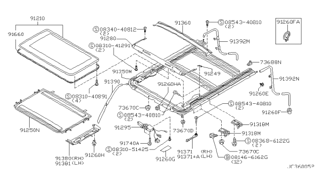 1998 Nissan Pathfinder Rail Assy-Sunroof Diagram for 91350-0W010