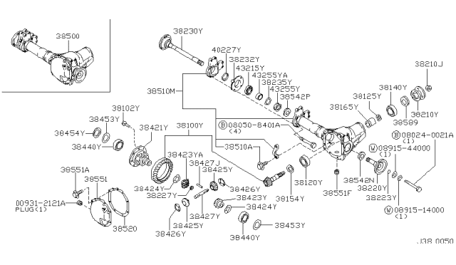 2001 Nissan Pathfinder FLANGE Assembly Side Diagram for 38220-46W10