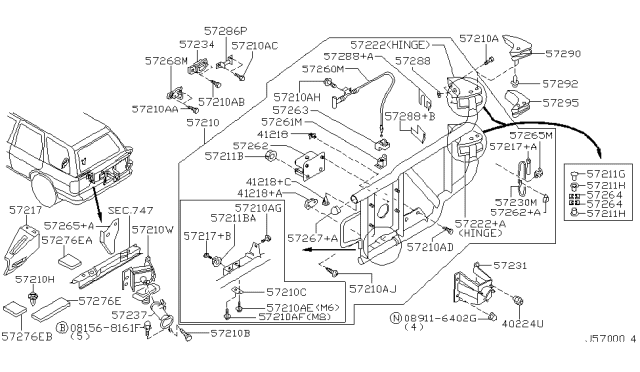2000 Nissan Pathfinder Wire-Lock Control,Wheel Carrier Diagram for 57251-0W010