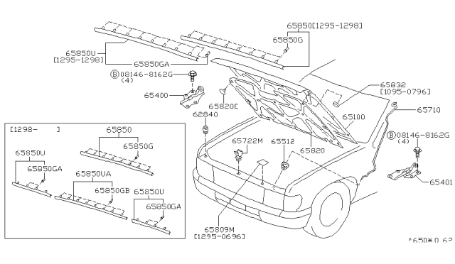 1997 Nissan Pathfinder Sealing Rubber-Hood Diagram for 65810-0W000
