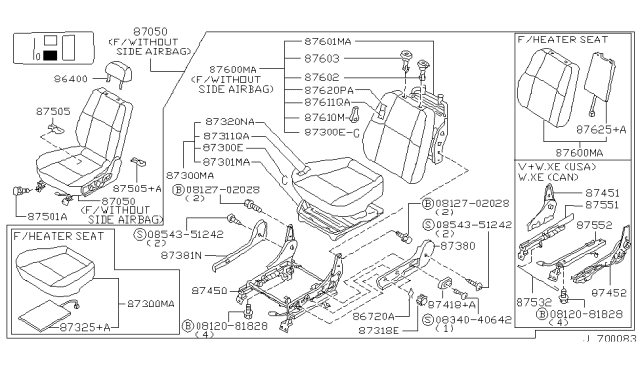 1999 Nissan Pathfinder Cushion Assy-Front Seat Diagram for 87350-0W020