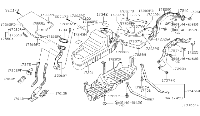 2002 Nissan Pathfinder Fuel Pump Assembly Diagram for 17042-1W710