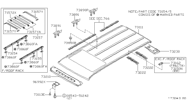 2000 Nissan Pathfinder Roof Panel & Fitting Diagram 4