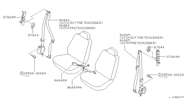 1999 Nissan Pathfinder Tongue Belt Assembly, Pretensioner Front Left Diagram for 86885-2W600