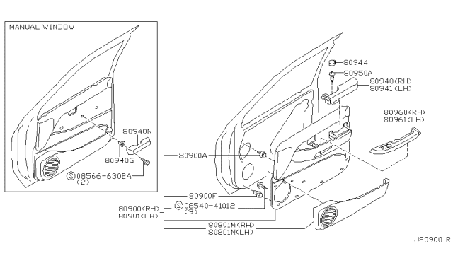 1999 Nissan Pathfinder Finisher Assy-Front Door,LH Diagram for 80901-0W012