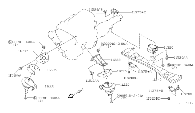 2001 Nissan Pathfinder Engine & Transmission Mounting Diagram 7