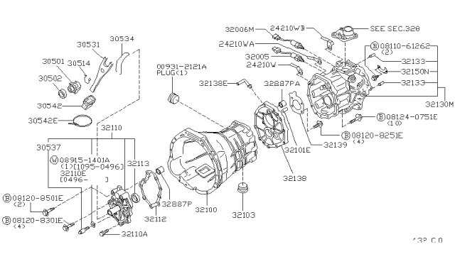 1996 Nissan Pathfinder Transmission Case & Clutch Release Diagram 1