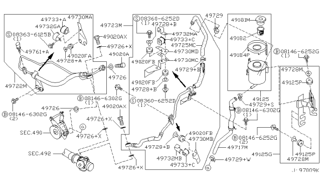 2001 Nissan Pathfinder Switch-Pressure,Power Steering Diagram for 49761-7P900
