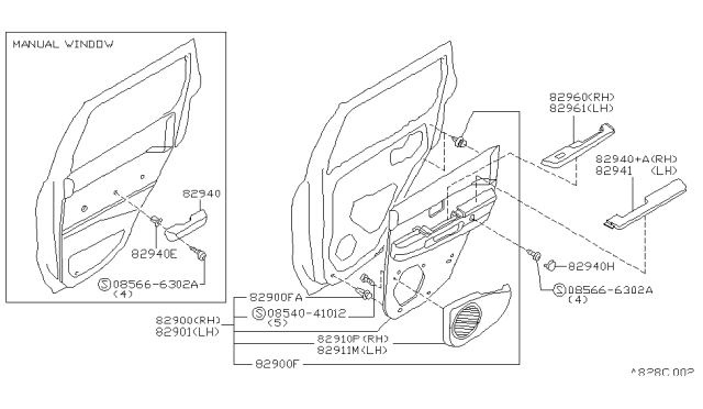 2001 Nissan Pathfinder FINISHER Rear Door RH BRN Diagram for 82900-3W605