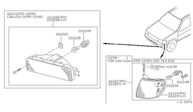 1999 Nissan Pathfinder Turn Signal Lamp Socket Assembly Diagram for 26242-0C000