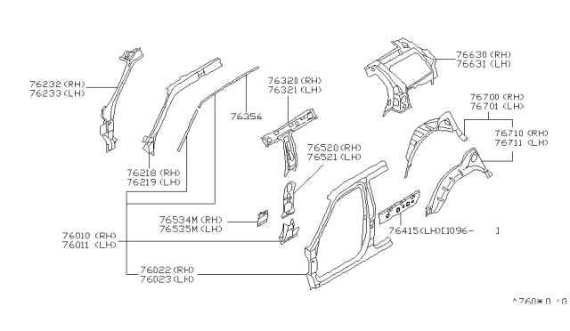 1996 Nissan Pathfinder Pillar-Center,Inner LH Diagram for 76533-0W031