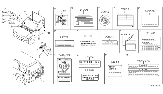 2002 Nissan Pathfinder Label-Vacuum Piping Diagram for 22304-5W900