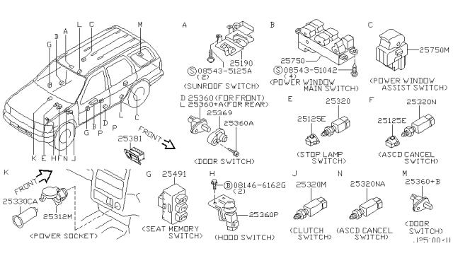 2004 Nissan Pathfinder Switch Assy-Trunk Opener Diagram for 25380-2W600