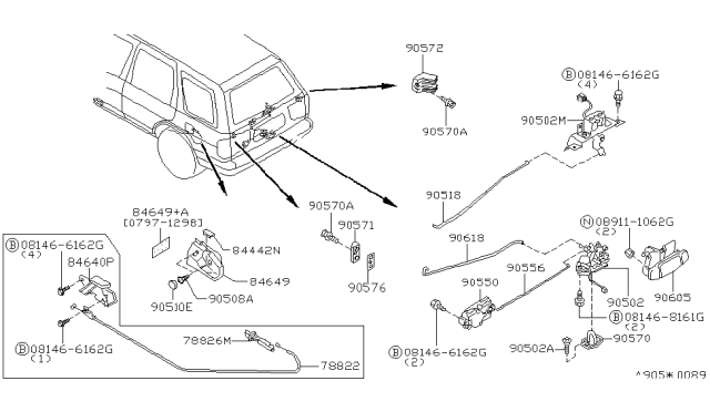 1998 Nissan Pathfinder Lock Assembly Tail Gate Diagram for 90330-0W010