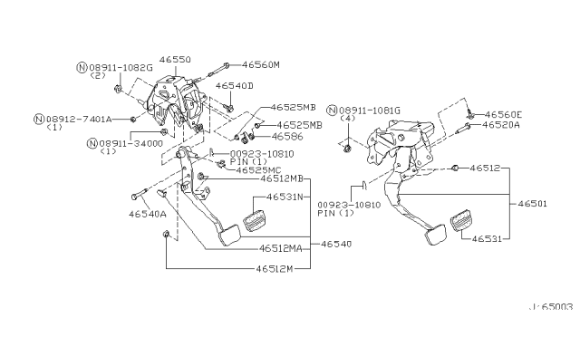 2000 Nissan Pathfinder Pedal Assy-Clutch Diagram for 46540-2W602