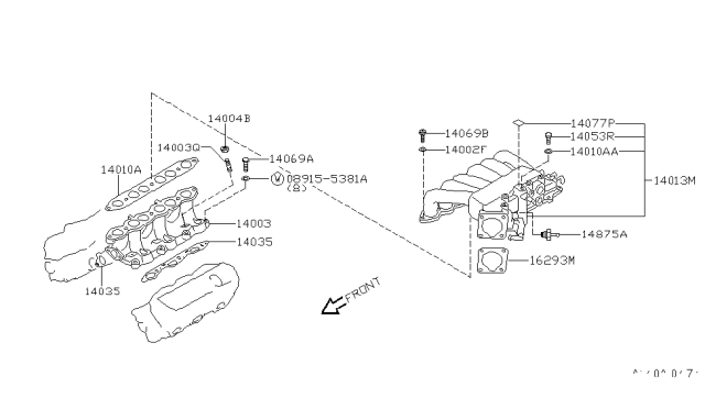 1999 Nissan Pathfinder Connector-Vacuum Hose Diagram for 14875-0W000