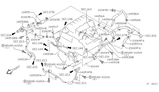 2001 Nissan Pathfinder Pipe-Water Diagram for 21021-4W006