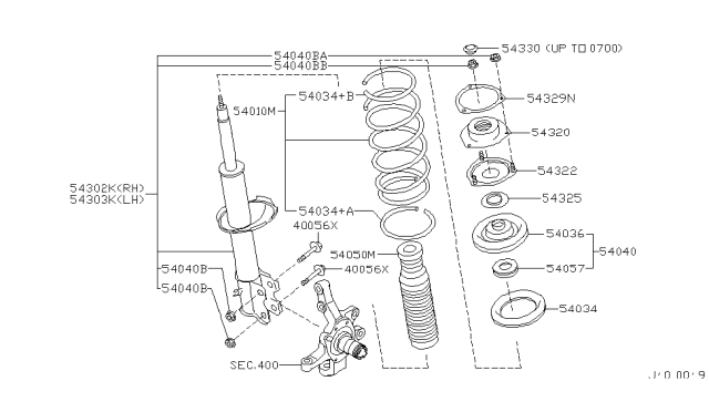2001 Nissan Pathfinder STRUT Kit Front LH Diagram for 54303-4W925