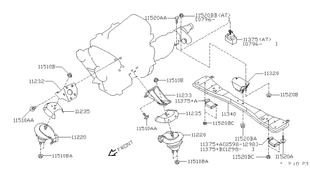 1997 Nissan Pathfinder Engine Mounting, Rear Diagram for 11320-0W100