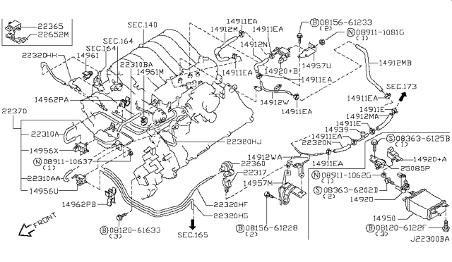 2001 Nissan Pathfinder Hose-EVAP Control Diagram for 14912-4W005