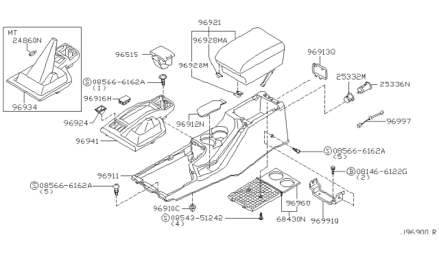 2001 Nissan Pathfinder Cover-Console,Rear Diagram for 96913-0W002