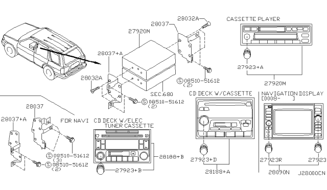 2001 Nissan Pathfinder Radio Unit With Cassette Diagram for 28115-3H005