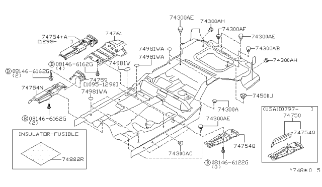 1998 Nissan Pathfinder INSULATOR Assembly-Heat,Front Floor Diagram for 74750-0W000
