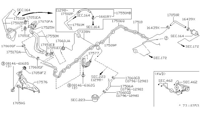 1999 Nissan Pathfinder Grommet Diagram for 17314-1W203