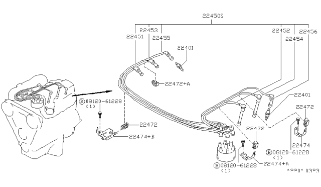 1999 Nissan Pathfinder Spark Plug Diagram for 22401-1W615