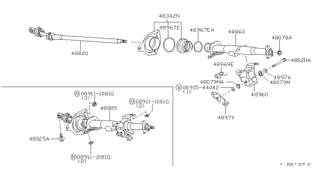 2000 Nissan Pathfinder Lever-Adjust Diagram for 48970-0W010