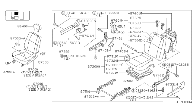 1999 Nissan Pathfinder Back Assy-Front Seat Diagram for 87600-2W702