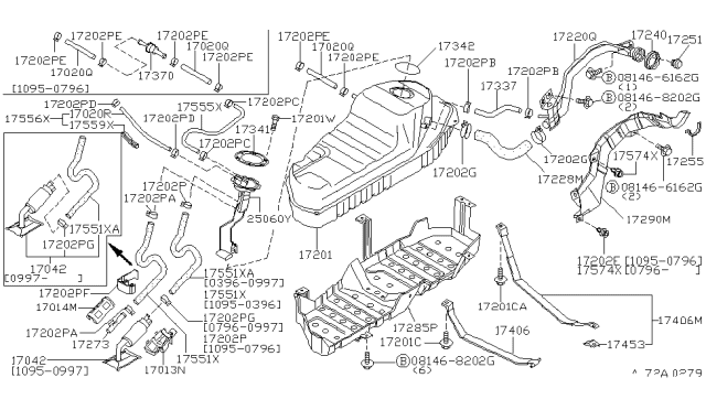 1997 Nissan Pathfinder Fuel Pump Assembly Diagram for 17042-0W005